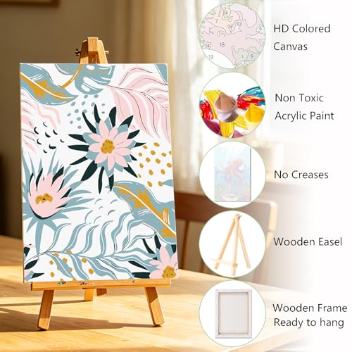 Lanzeyo 4 Pcs Paint by Numbers Kits for Adults Framed Canvas with Wooden Easel DIY Impressionist Flowers Oil Paintings Kits Paint by Numbers on Canvas Wall Art (8x12 inch) - color: 01 Flower