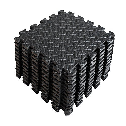 A2ZCARE Puzzle Exercise Mat with EVA Foam Interlocking Tiles - Interlocking Floor Mats for Gym Equipment - Ideal for Home Gym, Aerobic, Yoga and Pilates - color: Black and Grey (12pcs With Border Tiles)