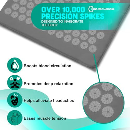 Sivan Acupressure Mat & Pillow Set for Back & Neck (XL, Gray/Gray) - color: Gray/Gray, size: XL