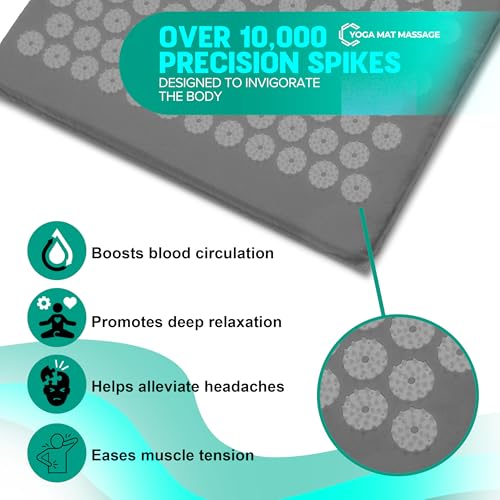 Sivan Acupressure Mat & Pillow Set for Back & Neck (Large, Gray/Gray) - color: Gray/Gray, size: Large