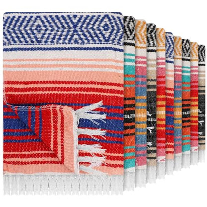 Haull 10 Pcs Large Mexican Blankets Bulk 51" x 71" Mexican Serape Blankets Yoga Authentic Throw Colorful Striped Falsa with Fringed for Outdoor Car Travel Camping Beach Picnic Patio Mat Towel