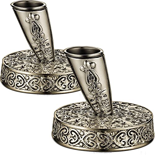 Tenare 2 Pieces Vintage Round Metal Feather Pen Holder Insertion Pen Holder Feather Quill Stand Desktop Dip Pens Base for Office Supplies Student Present(Ancient Bronze) - color: Ancient Bronze