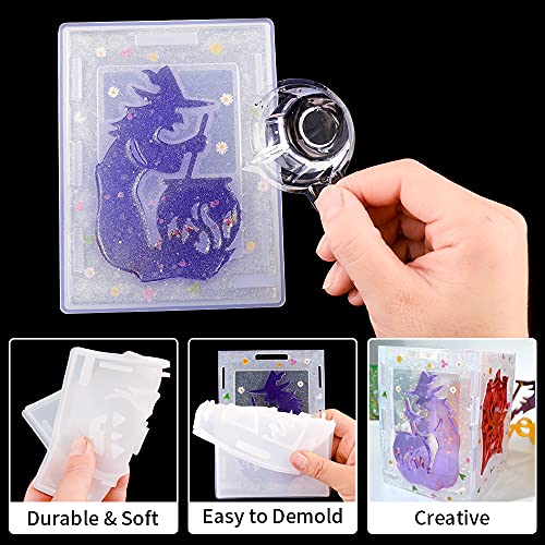 Christmas Halloween Lantern Resin Mold Set, Halloween Silicone Epoxy Molds | 3D Candle Holder Casting Molds with Ghost Pumpkin Witch Spider Pattern, DIY Holiday Home Decoration Resin Crafts Gift