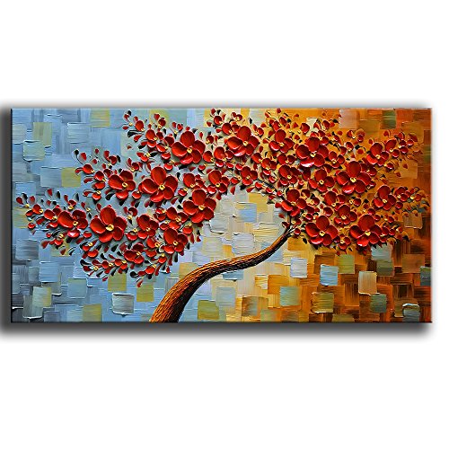 YaSheng Art - Large Canvas Wall Art ,Hand Painted 3D Texture Wall Art Red Floral Oil Painting, Modern Abstract Artworks Paintings , Wall Art for living room Bedroom Office Wall Deco Home, Framed Wall Art Pictures 60 by 24 inch - color: YS-0011, size: 60"L