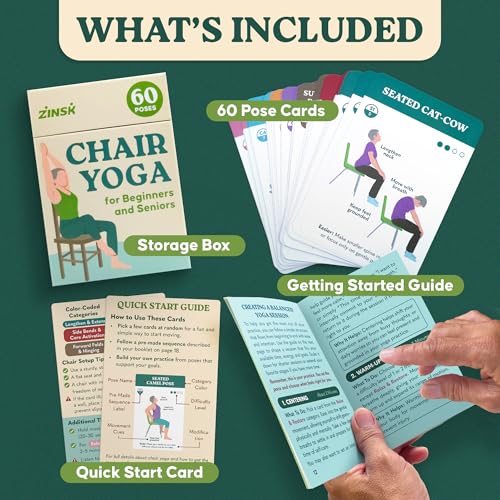 Zinsk 60 Chair Yoga Exercise Cards for Seniors Over 60 - Big 4" x 6" Cards