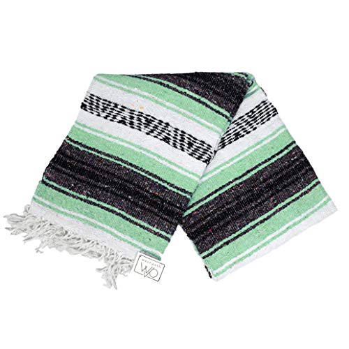 Open Road Goods Mexican Blanket - Authentic Serape Falsa Blanket - Handmade (Mint) - color: Mint