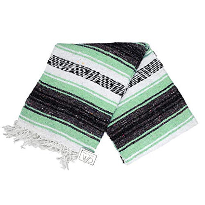 Open Road Goods Mexican Blanket - Authentic Serape Falsa Blanket - Handmade (Mint) - color: Mint