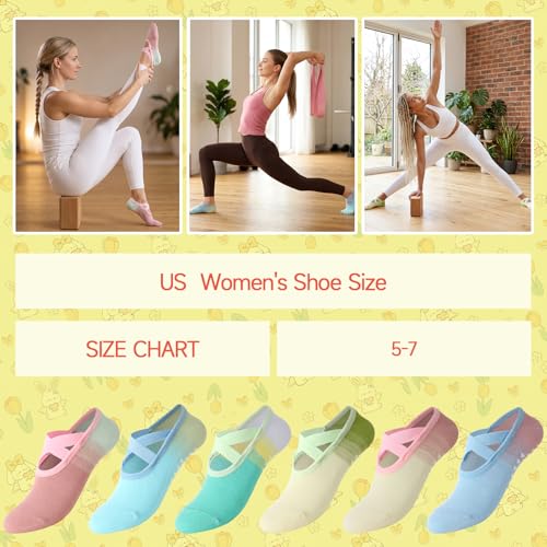 6/8 Pairs Pilates Socks for Women with Straps - color: Color Gradient
