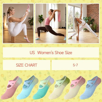 6/8 Pairs Pilates Socks for Women with Straps - color: Color Gradient