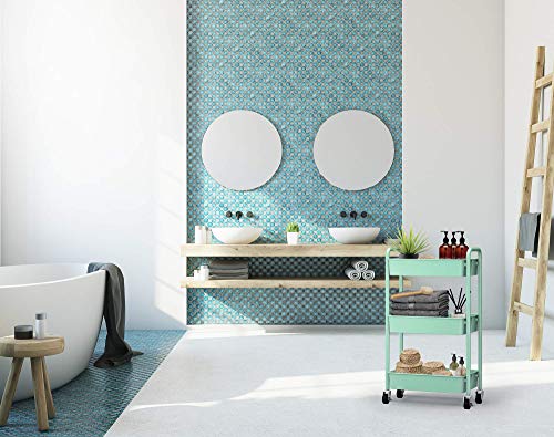 CAXXA 3-Tier Rolling Metal Storage Organizer - Mobile Utility Cart, Kitchen Cart with Caster Wheels (Aqua Green)