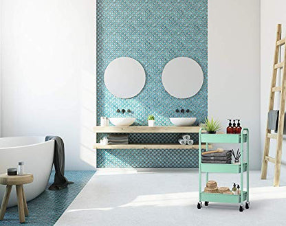 CAXXA 3-Tier Rolling Metal Storage Organizer - Mobile Utility Cart, Kitchen Cart with Caster Wheels (Aqua Green)