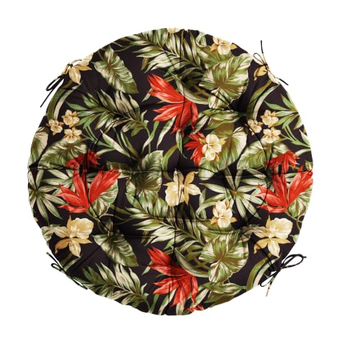 47" Round Tufted Floor Cushion, Thick Meditation Papasan with Ties | Filled with thick foam and ties. Soft padded surface keep long-sitting comfort, widely suited for indoor&outdoor seating. - color: Floral Black