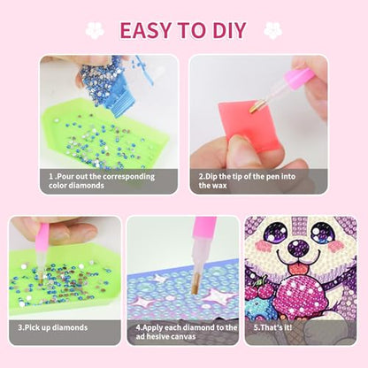 PERFECTSIGHT Cute 5D Diamond Art Kits, Kawaii DIY Painting Art for Adults Teen, 4 Pack Diamond Arts and Crafts Sets, Big Gem Full Drill Diamond Dots for Women (Koala+Panda+Husky+Hedgehog) - style: Koala+Panda+Husky+Hedgehog