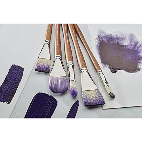 Winsor & Newton Artists' Oil Synthetic Brush, Round #4 | Synthetic Flagged Bristles, Excellent Color Carrying Capacity, Handmade in England, For Oil Paint - style: Round #4