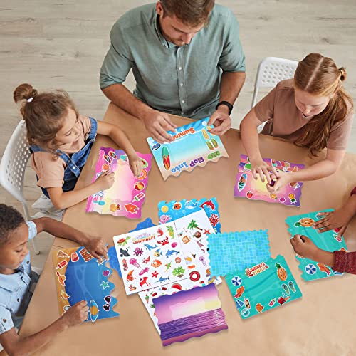 Ctosree 54 Packs Summer Picture Frame Craft Kit DIY with Stickers for Kids | Ocean Theme Make Your Own Frame Arts and Crafts Beach Pool Party Favors Classroom Set Bulk