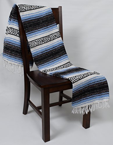Open Road Goods Light Blue Mexican Blanket - Authentic Serape Falsa Blanket - Handmade - color: Light Blue
