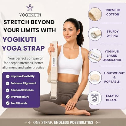 Yogikuti Double Buckle Yoga Strap - Adjustable Stretching Strap for Enhanced Flexibility in Yoga, Pilates, and Physical Therapy, Available in Various Colors and Lengths for All Fitness Levels - color: White