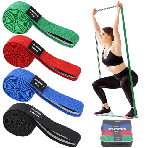 STANDROCK Fabric Resistance Bands for Working Out, 3 and 4 Levels Booty Bands Long Resistance Bands for Women and Men | Elastic Bands for Exercise Bands Resistance Workout Bands Resistance - color: Green,Red,Blue,Black(4pcs long)