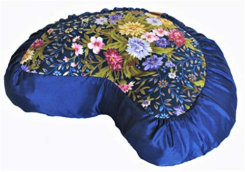 Meditation Cushion Crescent Zafu Pillow Japanese Kimono Silk Blue - color: Blue