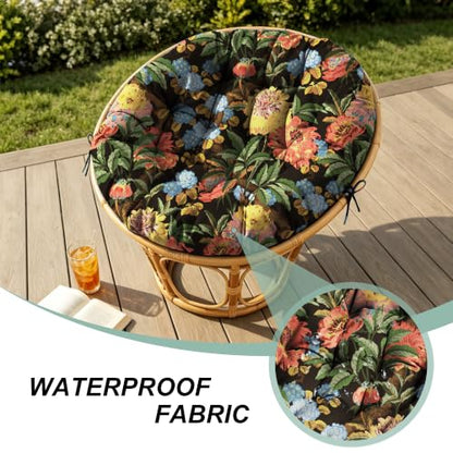 47" Round Tufted Floor Cushion, Thick Meditation Papasan with Ties - color: Red Flower