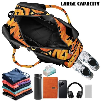 Gym Bag with Yoga Mat Holder Large Tote Bag With Multi Pockets for Women Men Dry Wet Separated Pocket Carryall Yoga Tote Bag for Pilates Travel Workout Office - color: Halloween Pumpkin