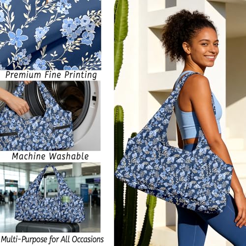 Yoga Mat Bag for Women Men Large Yoga Bag Travel - color: Blue Flowers
