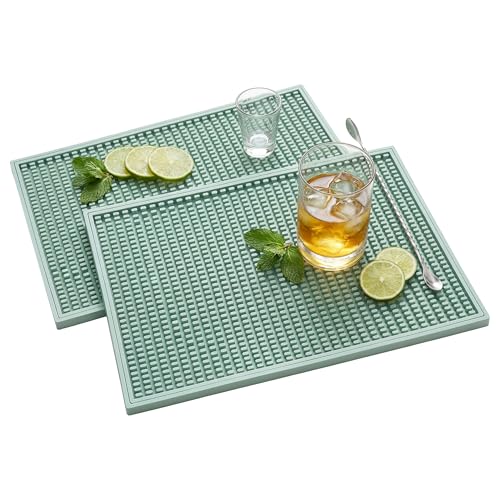ZJWZLG Bar Mat 18"X12"(2 Pcs) Non-Slip Rubber Bar Mat, Spill Proof & Design,Easy to Clean Textured Surface for Home Bar,Coffee Station, Bartending - Protects Countertops & Glassware(Green). - color: Green, size: 18" x 12"