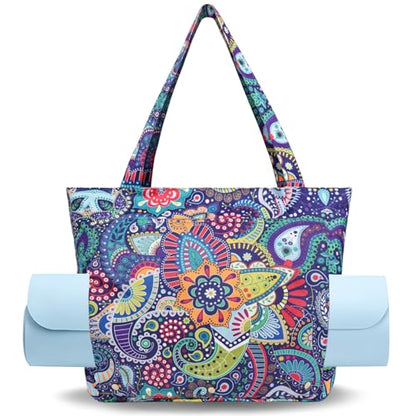 Yoga Mat Bag Yoga Bags and Carriers Fits All Your Stuff Yoga Tote Bag with Zipper Pocket Yoga Mat Carrier Pilates Bag Take in Out Mat Easily - color: Paisley