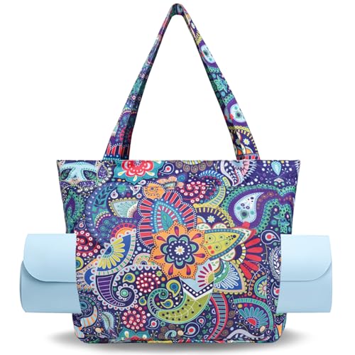 Yoga Mat Bag Yoga Bags and Carriers Fits All Your Stuff Yoga Tote Bag with Zipper Pocket Yoga Mat Carrier Pilates Bag Take in Out Mat Easily - color: Paisley