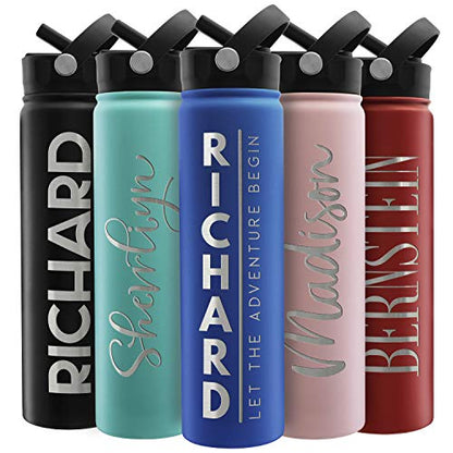 Amazing Items Personalized Water Bottle w/Straw & Lid, 24 oz - Navy Blue | Custom Stainless Steel Sports Water Bottle w/Name and Text - Double-Wall, Vacuum Insulated - Rotating Handle - color: Navy Blue, size: 24 Ounces