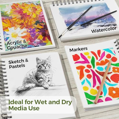 Funto Watercolor Pad 10x7, 3-Pack, 90 Sheets, 140 lb/300 GSM, Double-Sided, Cold Press, Spiral Bound, Heavyweight Paper for Watercolor Painting - color: 10x7-Green-3 Pack
