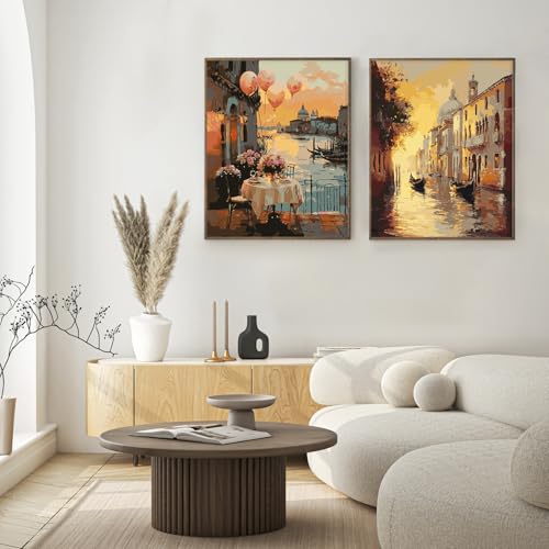 Possoco 2 Pack Paint by Numbers Kit for Adults Beginner, Sunset Venice Adult Paint by Number Kits on Canvas, DIY Landscape Acrylic Number Painting for Adults for Home Wall Decor Gift 16x20 Inch - color: DG-OP-2P-Venice-4050