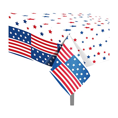 1 Pack American Flag 4th of July Party Plastic Tablecloth 54 x 87 Inch Long Rectangular Table Cover for Buffet,Veterans Day Holiday Dinner,Election Day Picnic or Tablecloth for Kitchen Event - color: American Flag 4th of July