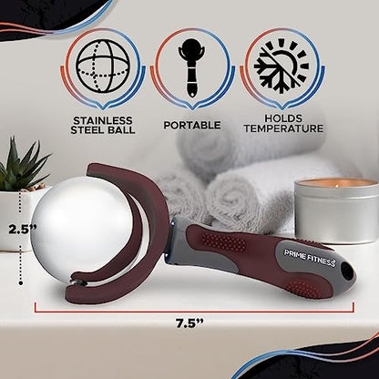 PRIME Fitness Cold Massage Roller Ball | Cold Therapy | Ice Roller Ball with Handle | cryo Stick | Relieve Muscle Pain (Maroon) - color: Maroon