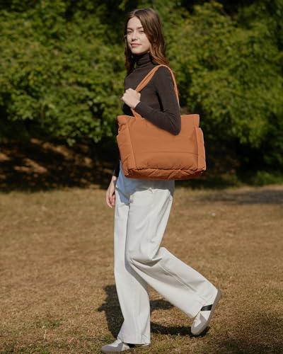 BAGSMART Puffy Tote Bag for Women, Lightweight Work Tote Handbag - color: Brown, size: Standard