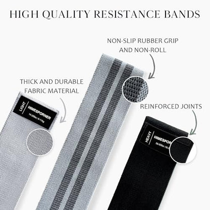 HIMESPORNER Wide Fabric Resistance Bands for Working Out 3 Level - color: Grey and Black