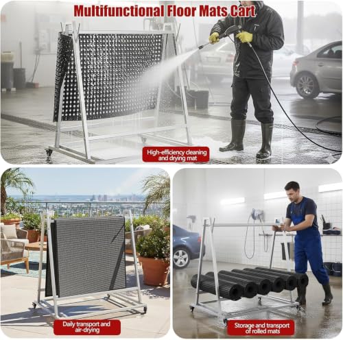 Floor Wash Rack and Mat Transporter, 40" x 28" x 42" Rolling Cart