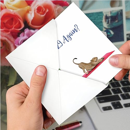 The Best Card Company - 1 Happy Birthday Greeting Card - Adorable Animals, Cute Bday Notecard with Envelope - Wildlife Yoga Lioness C7030JBDG - style: Wildlife Yoga Lioness
