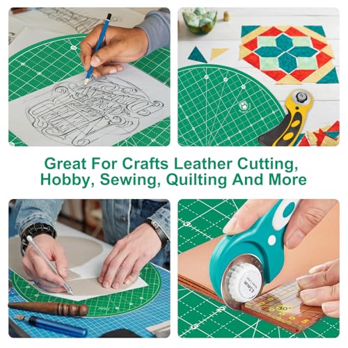 Headley Tools 13"x13" Round Rotating Cutting Mat, Self Healing Mat with 360-Degree Rotation & Anti-Slip Base, Sewing Board Cutting Mat Perfect for Fabric Quilting Leather Hobby Project, Green - color: Green, size: 13"L x 13"W