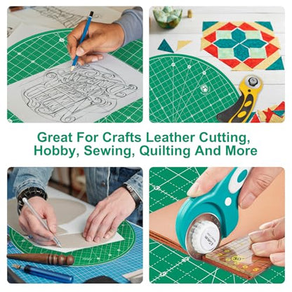 Headley Tools 13"x13" Round Rotating Cutting Mat, Self Healing Mat with 360-Degree Rotation & Anti-Slip Base, Sewing Board Cutting Mat Perfect for Fabric Quilting Leather Hobby Project, Green - color: Green, size: 13"L x 13"W