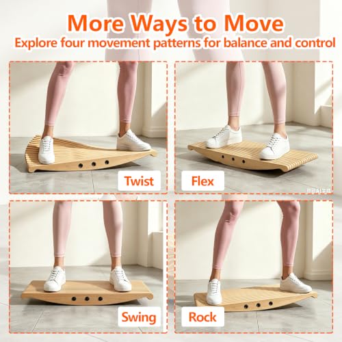 Wooden Balance Board for Standing Desk, 360° Wobble Board Anti-Fatigue Rocker with Anti-Slip Surface, 440 lbs Capacity, Core Strength Trainer, Foot Stretcher, Physical Therapy, Plantar Fasciitis Relief