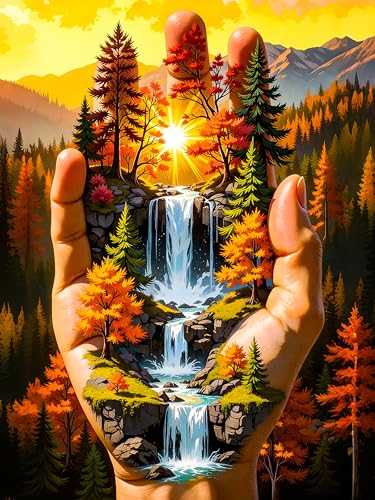 Diamond Art Kits for Adults & Beginners, Forest Diamond Painting Kit | 5D Full Drill Gem Art with Waterfall Landscape, Round Diamond Dots, Home Wall Decor & Gift, 12 x 16 Inch - color: HMDPUS-26106