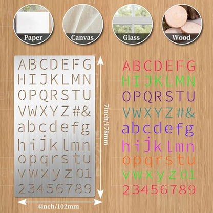 Eageus 8 Pcs Metal Letter Stencils Wood Burning Stencil Lettering Stencils, Small Reusable Alphabet Painting Template for Carving Drawing Engraving Journal Pyrography Craft(Letter Style) - style: Letter Style