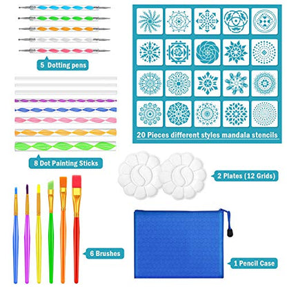 Mandala Dotting Tool Art Kit, Audab 42 Pcs Mandala Rock Dotting Set with Stencil Templates, Stylus Pens Paint Tray and Paint Brushes for Mandala Rock Painting