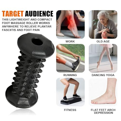 Foot Massager Roller for Plantar Fasciitis, Arch Heel Pain Relief | Portable reflexology Deep tissue massage tool for feet and calf, travel, home and office use - color: Black