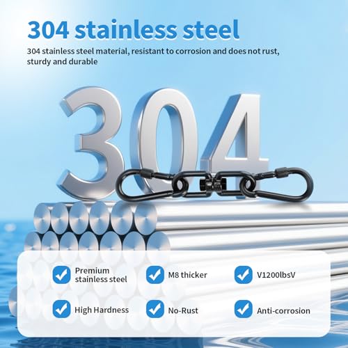 Aheucndg 1200 lb Capacity Heavy Duty Double Ended Eye Hook with Snap Hook, SUS304 Swivel Hooks 1Pack + Snap Hooks 2Pack, for Aerial Yoga, Hanging Hammock, Web Tree Swing, Swing Spinner M8 - color: Black, size: 8mm