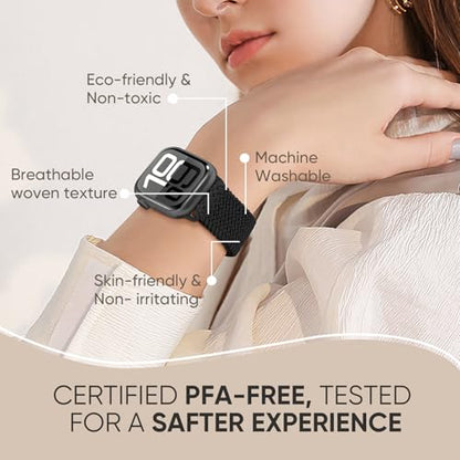 Braided Stretchy Nylon Band Compatible for Apple Watch Bands Women Men - color: Black, size: 44mm/45mm/46mm/49mm