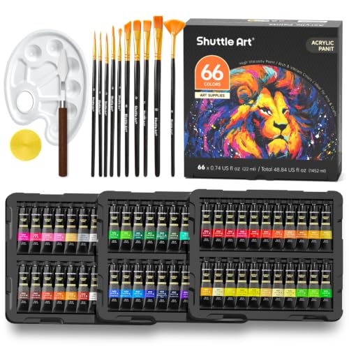 82 Pack Acrylic Paint Set, Shuttle Art 66 Colors Acrylic Paint with 10 Brushes, 22ml/0.74oz Tubes, Vibrant Colors, Artist Painting Supplies for Kids, Adults Painting & Crafting on Canvas, Wood Ceramic