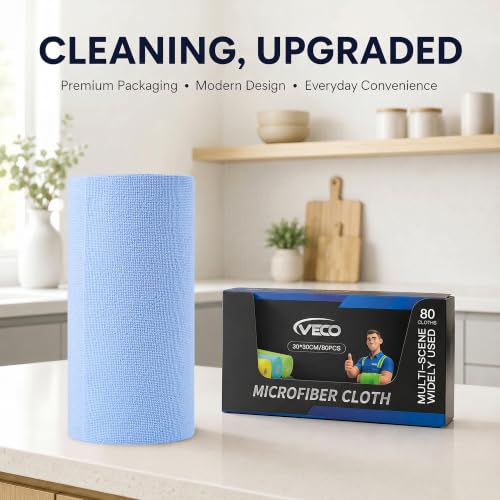 Veco Microfiber Cleaning Cloth Roll 80 PCS, 12" x 12" - color: Blue