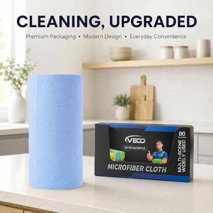Veco Microfiber Cleaning Cloth Roll 80 PCS, 12" x 12" - color: Blue